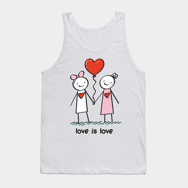 Stick Figure Lesbian Lovers Love Is Love Tank Top by Macphisto Shirts